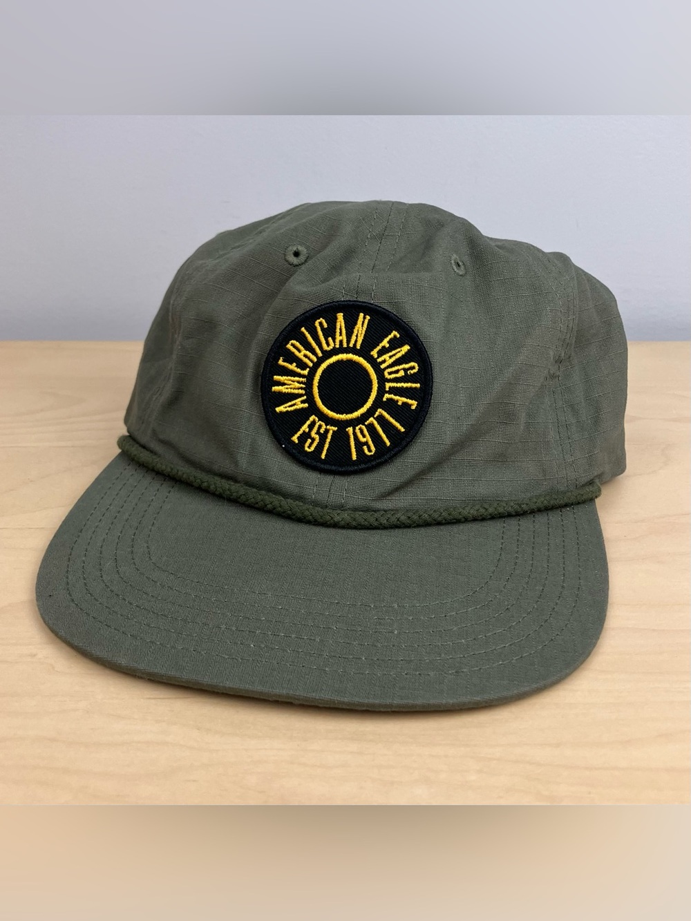 American Eagle Snapback Rope Hat Olive Green Est. 1977 Patch Logo Cap